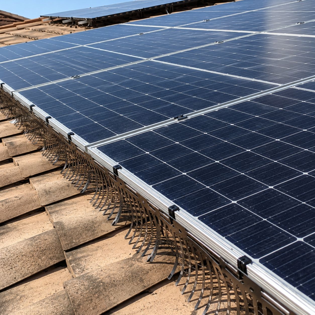 Barriera BirdSun installata sul perimetro di pannelli fotovoltaici