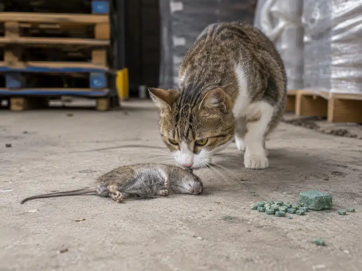 Rischio di avvelenamento secondario: un animale domestico che si nutre di un roditore intossicato da rodenticida