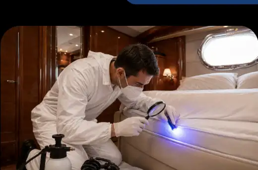 Tecnico ispeziona con lampada UV le cuciture di un materasso