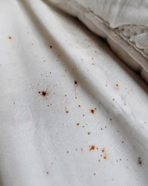 Macchie di sangue sulle lenzuola causate da cimici dei letti