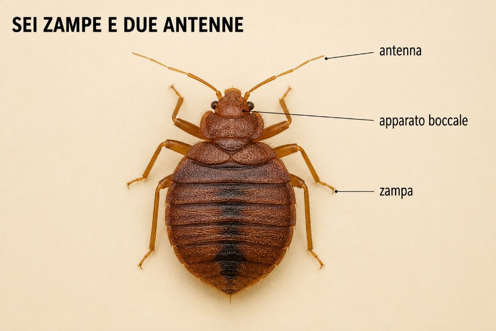 Anatomia della cimice dei letti: sei zampe e due antenne