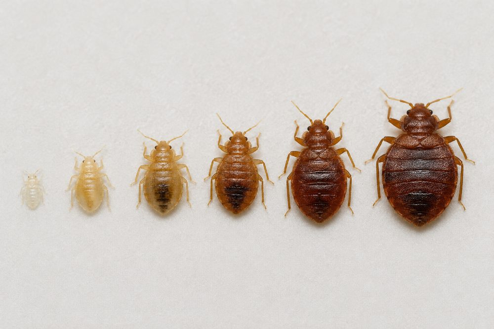 Stadi di sviluppo delle cimici dei letti, dalla ninfa traslucida all adulto