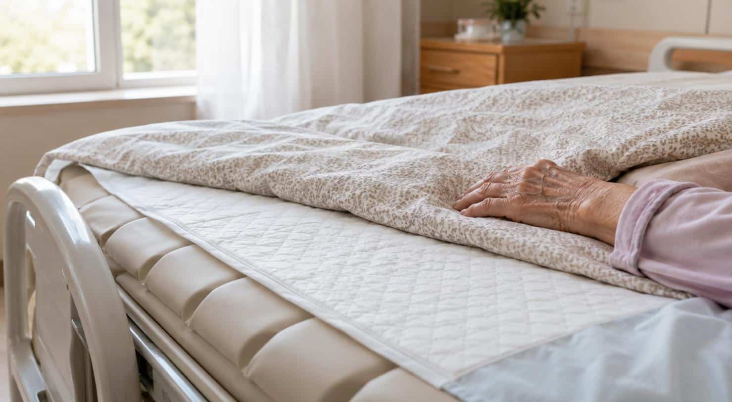 Letto sanitario di RSA con materasso antidecubito: i pazienti allettati sono i piu esposti alle punture