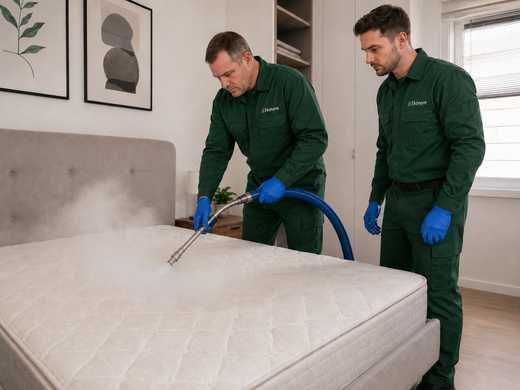 Tecnici Ekonore eseguono il trattamento professionale del materasso contro le cimici dei letti, senza pesticidi