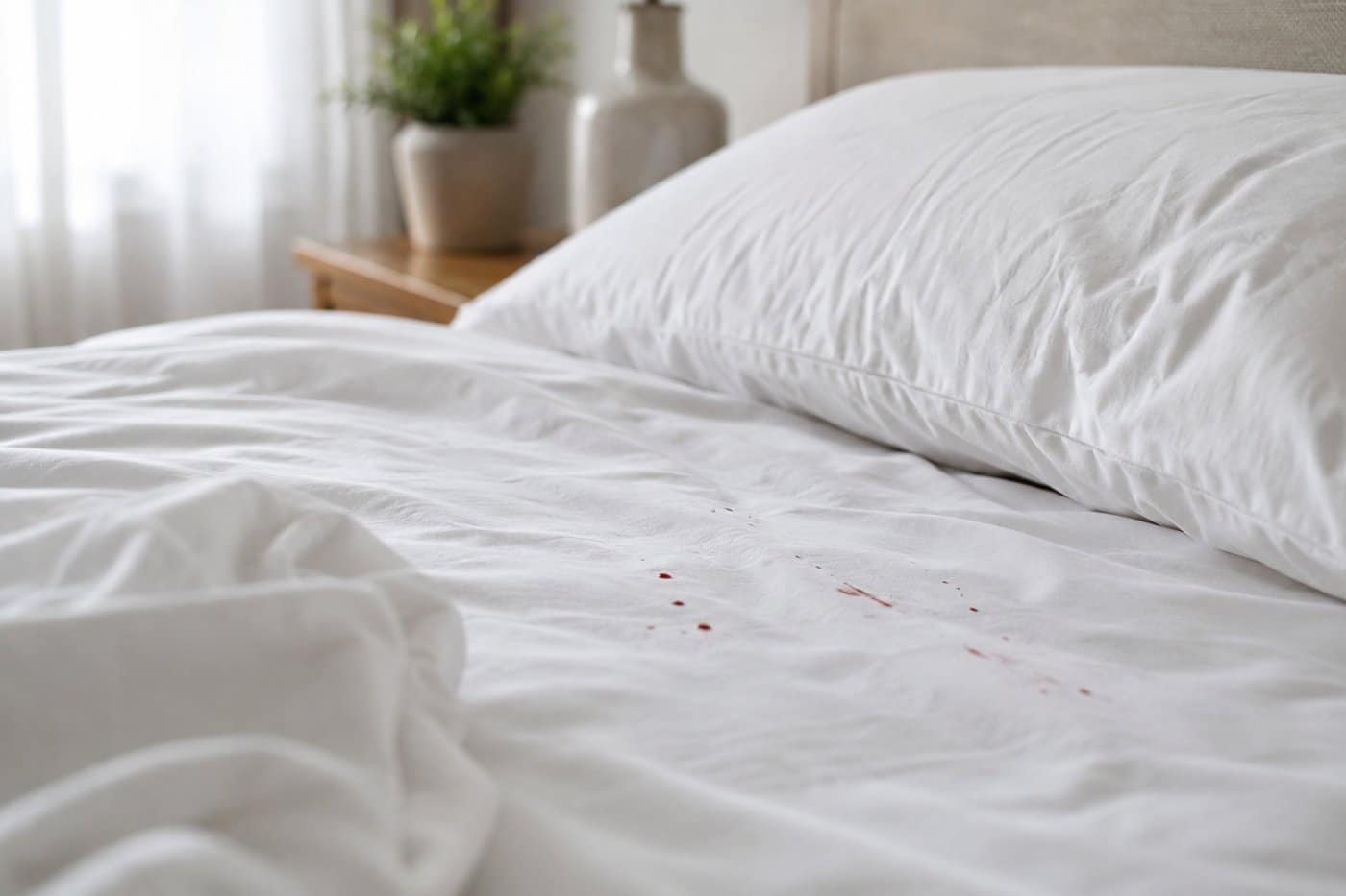 Macchioline di sangue sulle lenzuola bianche