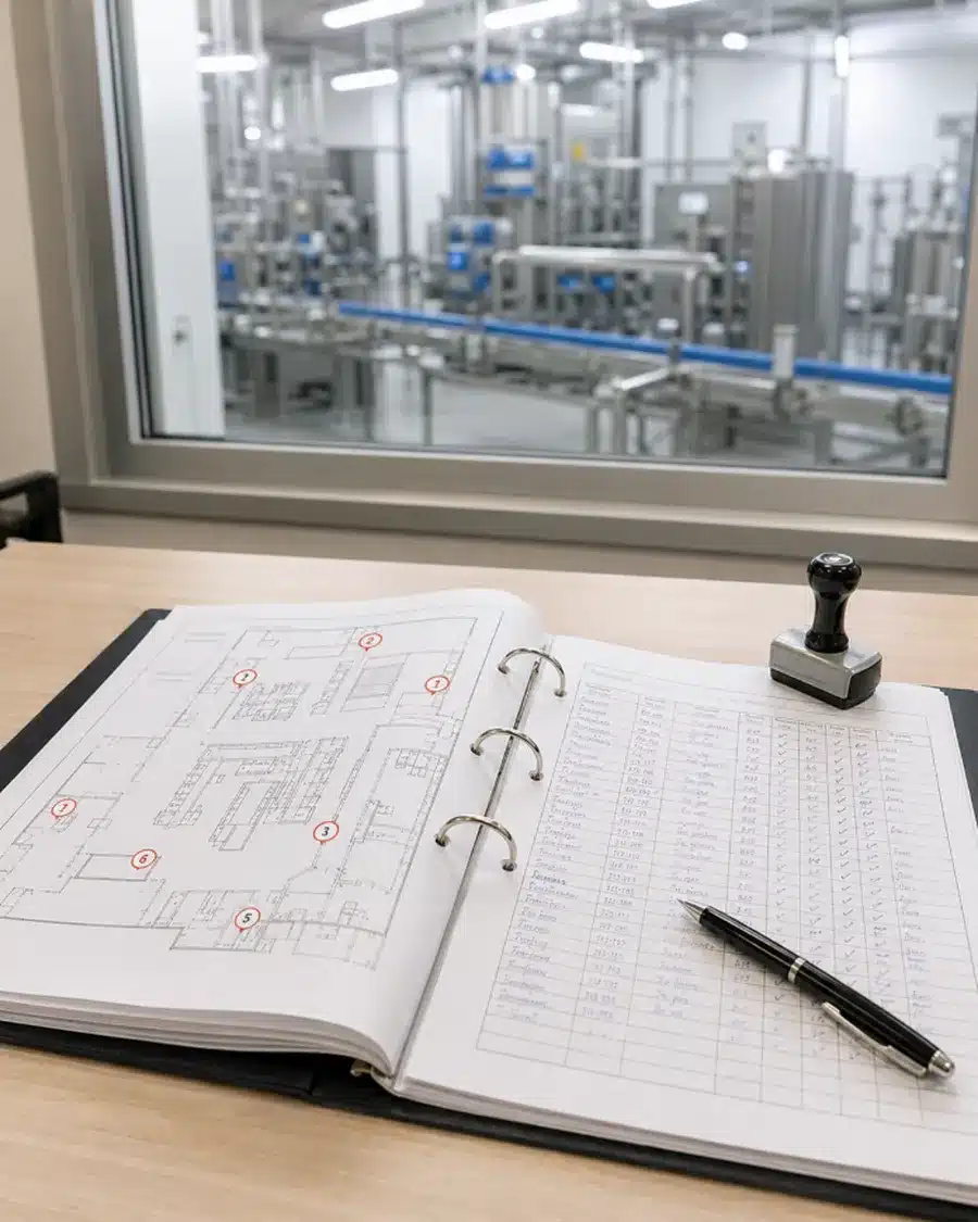 Piano di derattizzazione HACCP: raccoglitore con planimetria delle postazioni numerate e registro dei controlli in ufficio qualità