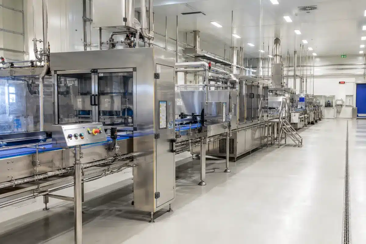 Interno di uno stabilimento alimentare con linea di produzione in acciaio inox: l’ambiente in cui il piano di monitoraggio deve reggere gli audit