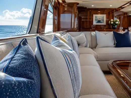Cuscini imbottiti del living di uno yacht