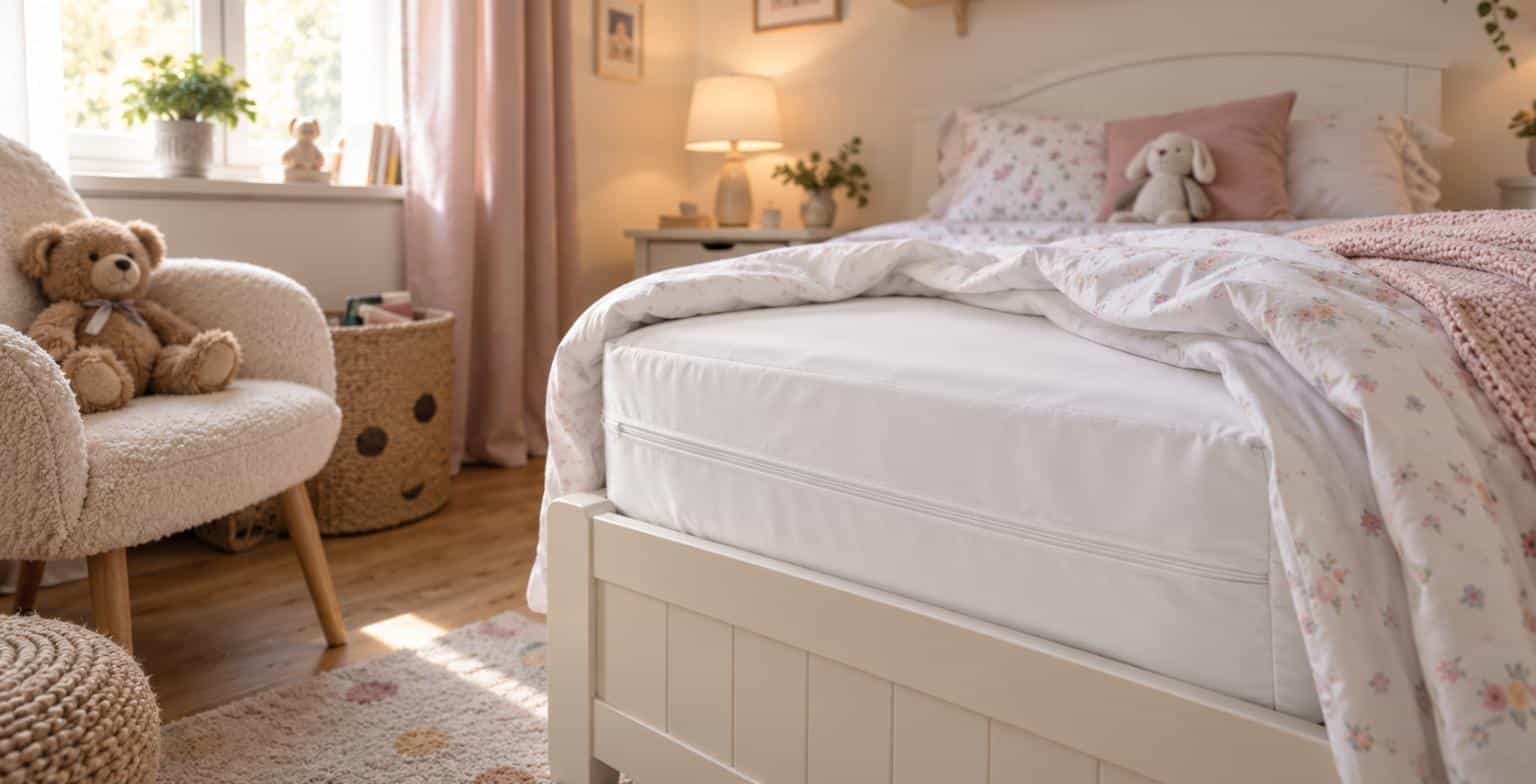 Camera da letto di una bambina con materasso protetto da una fodera anti cimici senza pesticidi