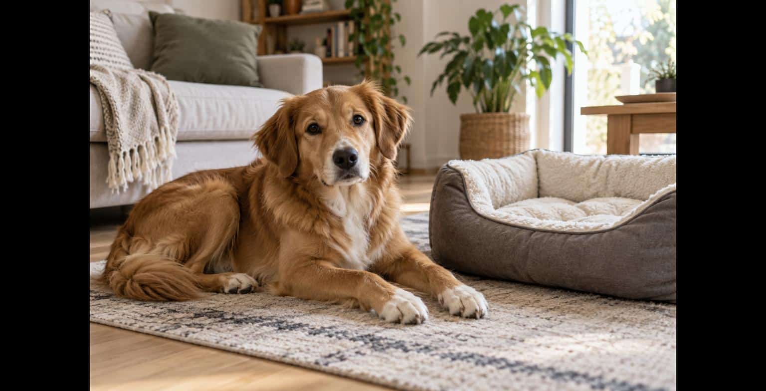 Cane a riposo nella cuccia durante la terapia dopo l’ingestione di veleno per topi