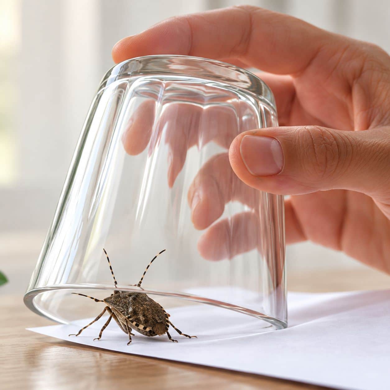 Cimice asiatica catturata con un bicchiere