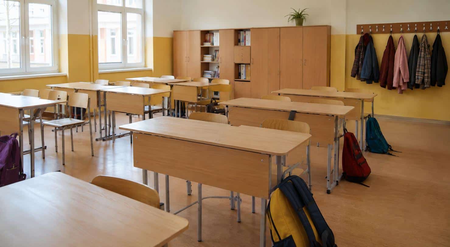 Zaini appoggiati in un ambiente collettivo