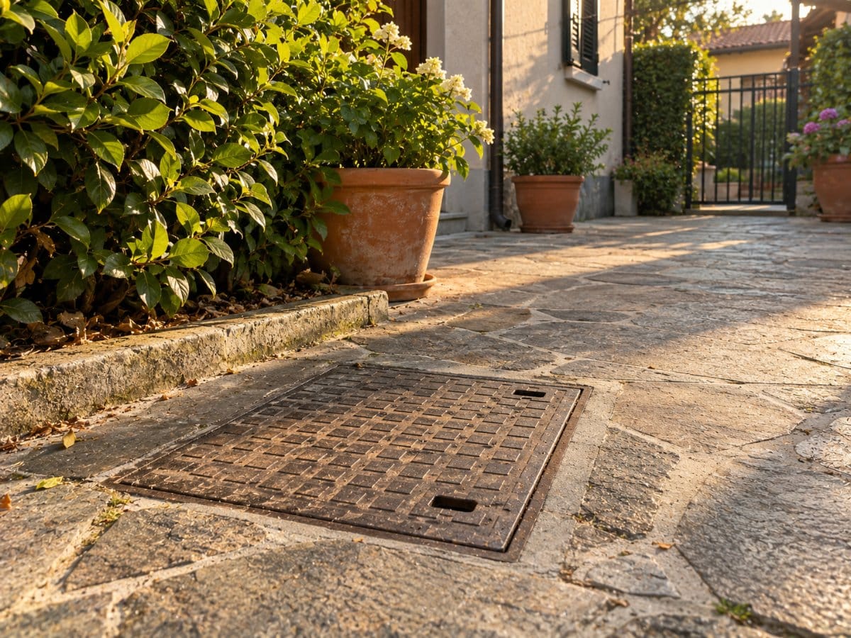 Cortile condominiale con chiusino