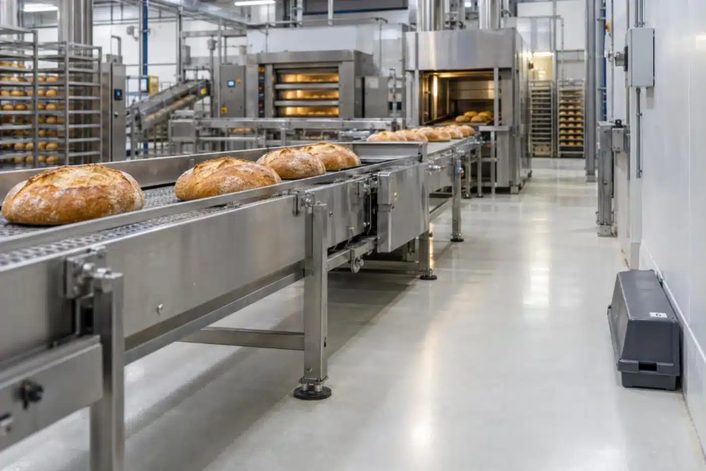 Trappola multicattura numerata accanto alla linea di produzione di uno stabilimento di panificazione