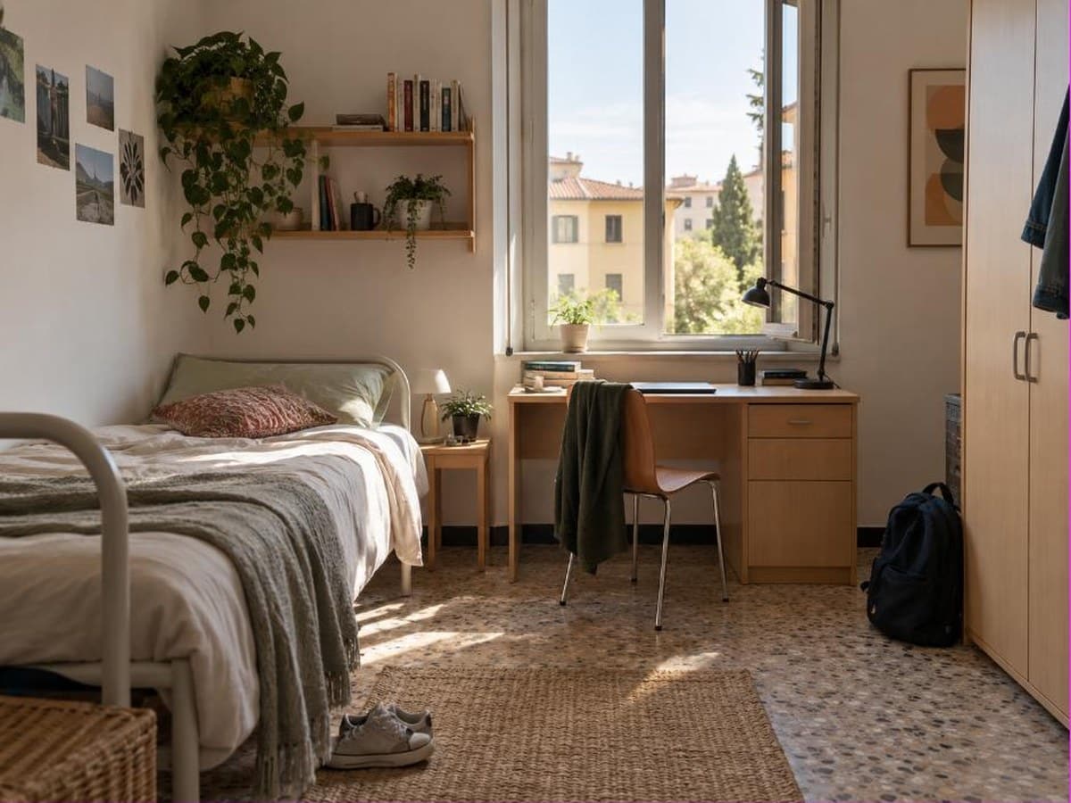Stanza di studentato universitario internazionale a Firenze, ambiente ad alto ricambio a rischio cimici dei letti