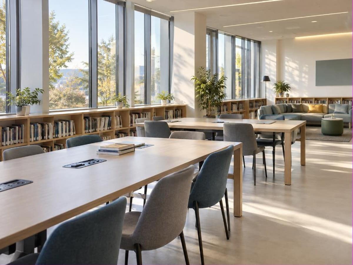 Sala studio di una residenza universitaria, ricambio continuo di studenti fuorisede a Genova
