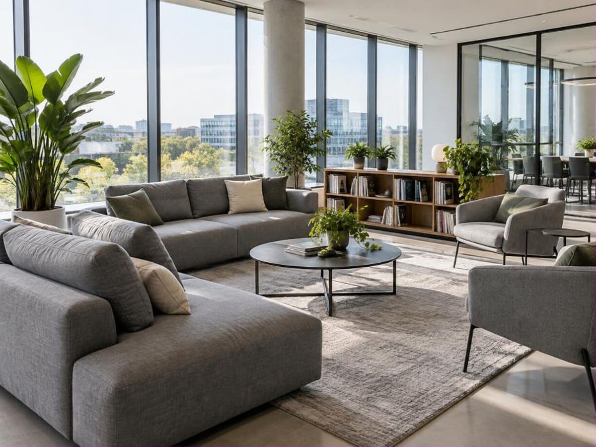 Area relax di un ufficio a Milano con divani e poltroncine