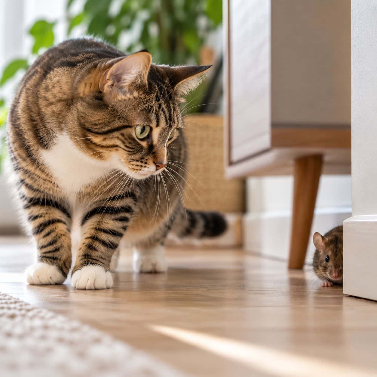 Gatto e topo in ambiente domestico