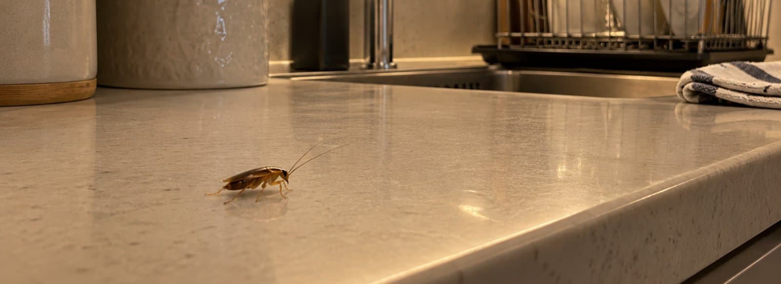Piano della cucina con stoviglie la sera