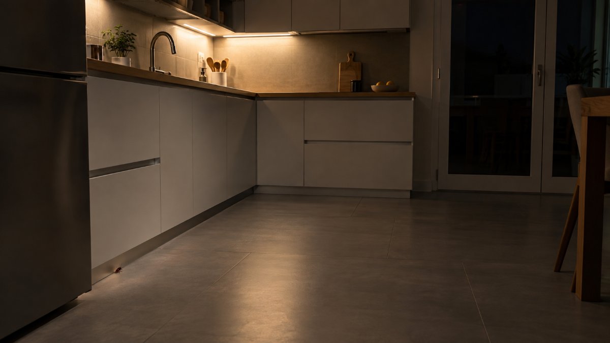 Mobile sotto il lavabo del bagno con i tubi e una zona umida