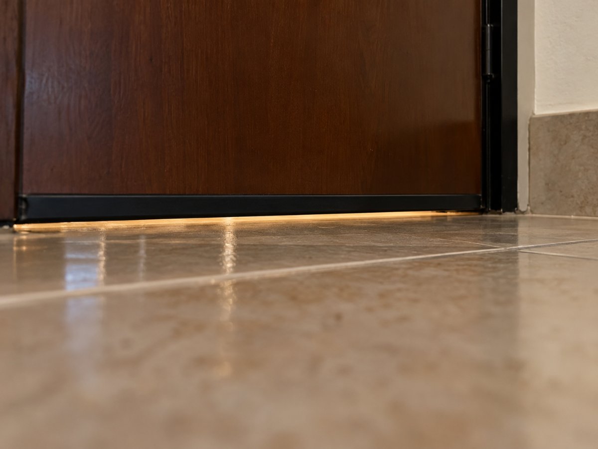 Spazio fra la porta d’ingresso e il pavimento, visto dal basso