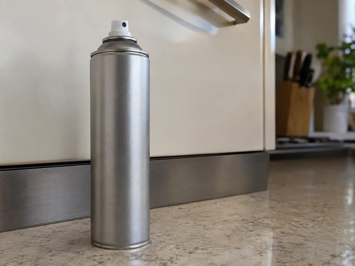 Bomboletta spray insetticida appoggiata sul piano di una cucina