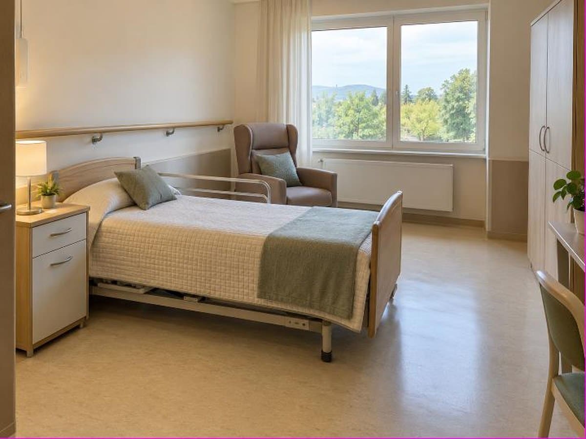 Camera singola di una residenza per anziani a Torino con letto e poltrona