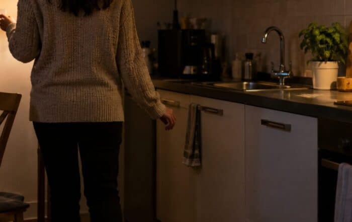 Persona che accende la luce in una cucina di notte
