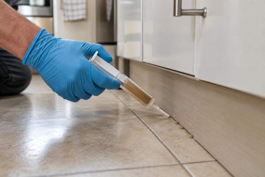Applicazione del gel esca lungo il battiscopa