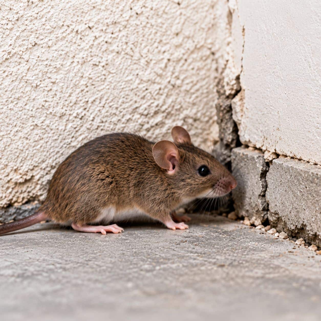 Topo vicino a una fessura tra muro e pavimento