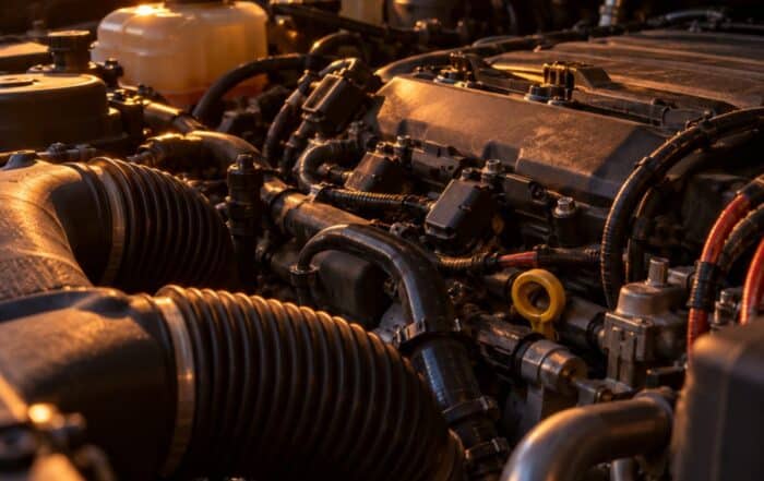 Vano motore auto con riflessi caldi del calore residuo - rifugio ideale per roditori